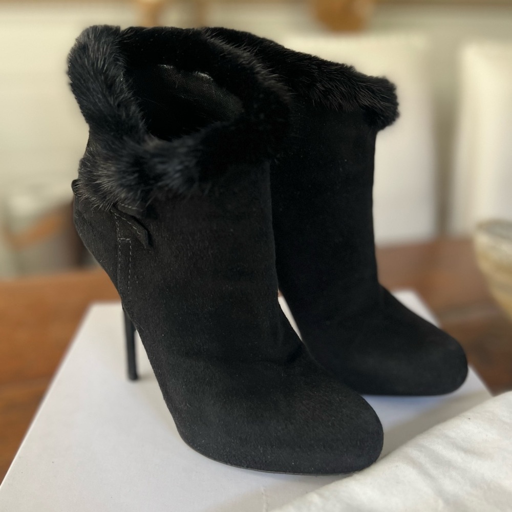 Christian Dior Suede Vision Mink Black Ankle Boots Booties 8.5